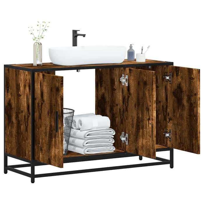 VidaXL Armoire de lavabo de salle de bain chêne fumé 90x33x60 cm, meuble de lavabo de salle de bain, meuble de salle de 849271