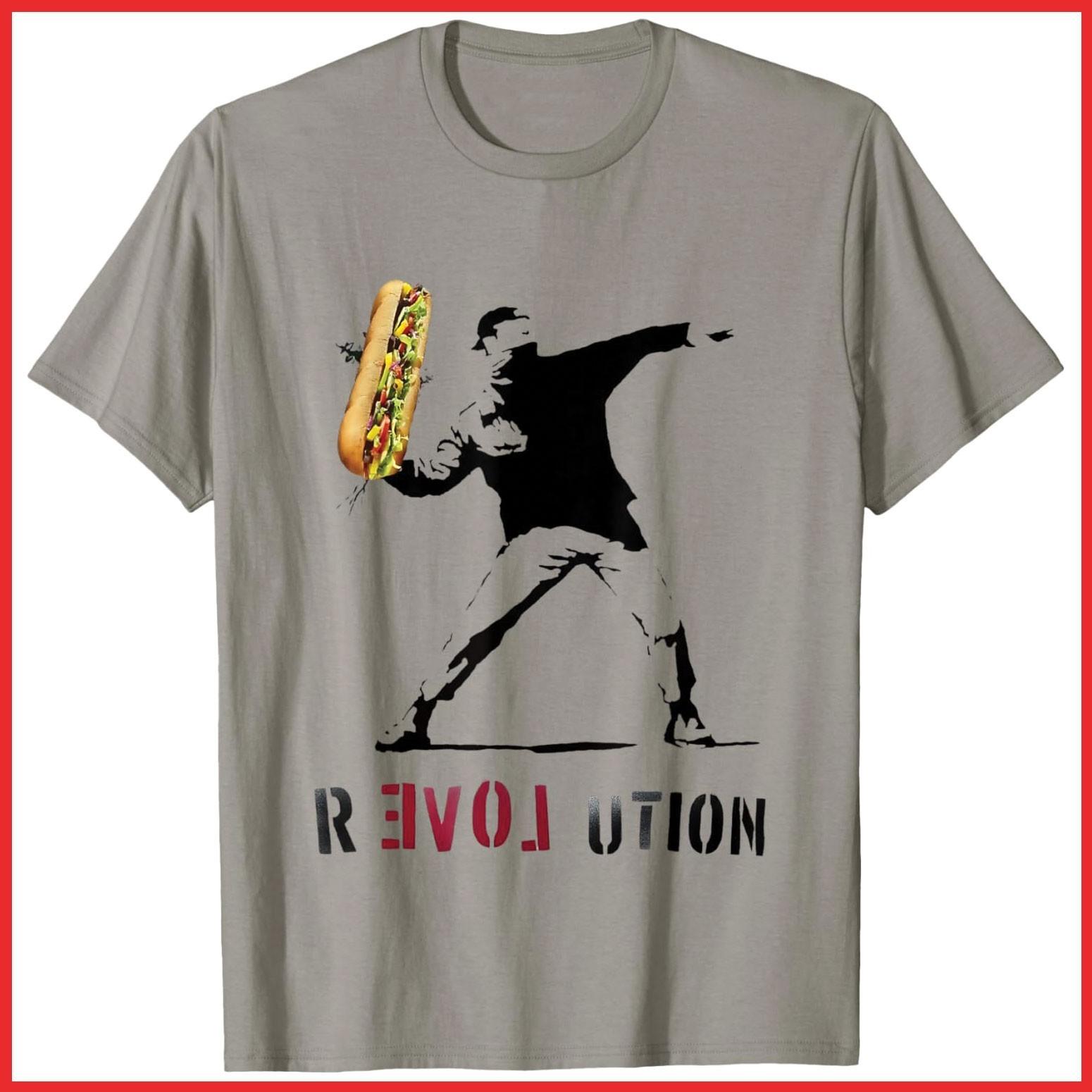 Throwing Sandwich Revolution Funny Humor Meme Grey Cotton T-Shirt S-5XL L