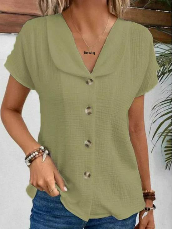 2025 Summer Women's Solid Color Short Sleeve Button Cardigan