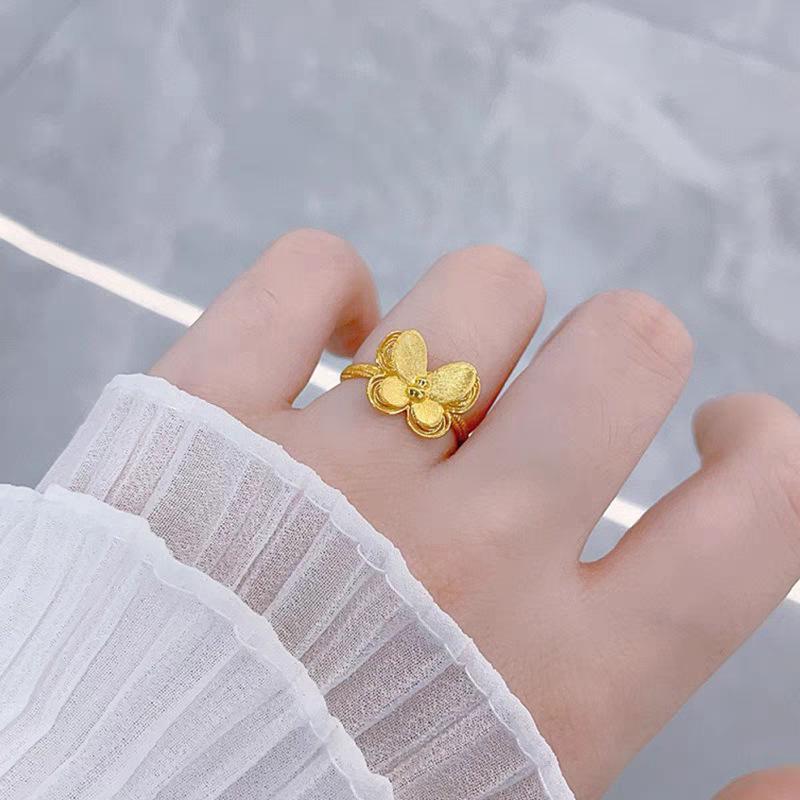 Gold Butterfly Tassel Necklace & Ring Set - Silk Floss Flash Design for Mid-Autumn Festival