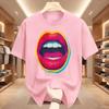 Sexy Colorful Diamonds Lip Print Women T Shirt Short Sleeve O Neck Loose Women Tshirt Ladies Tee Shirt Tops