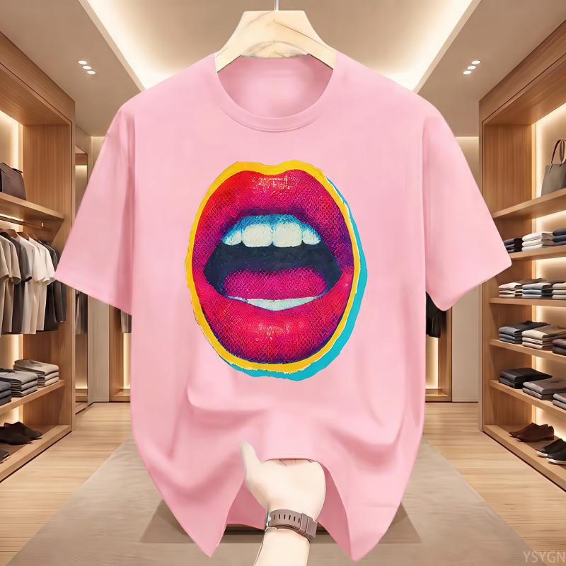 Sexy Colorful Diamonds Lip Print Women T Shirt Short Sleeve O Neck Loose Women Tshirt Ladies Tee Shirt Tops