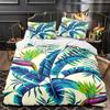 Tropical Plants Floral King Queen Duvet Cover Green Palm Leaves Bedding Set Cream-colored Flowers 2/3pcs Polyester Quilt Cover