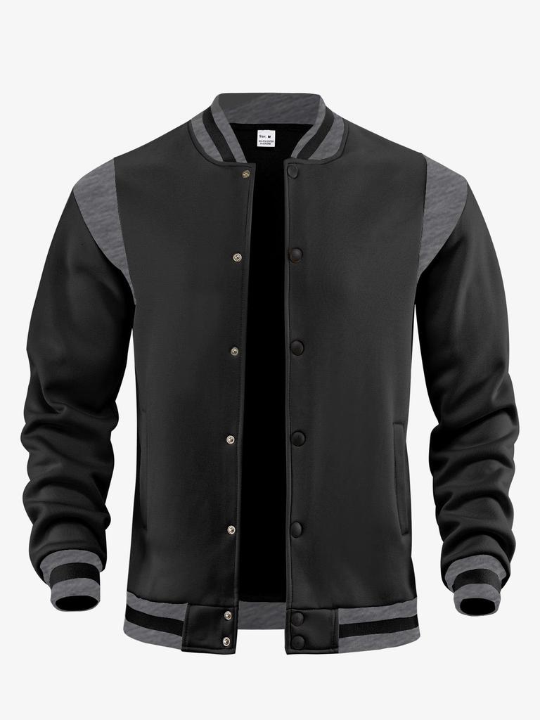 Men's Casual High Street Fleece-lined Patchwork Stand Collar Varsity Jacket