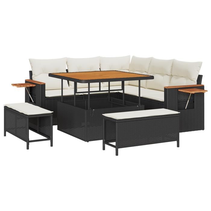 Ensemble de canapé de jardin 8 pièces vidaXL avec coussins noirs poly rattan, Ensemble de salle à manger de jardin 3 pièces 3363165