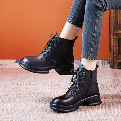 The First Layer of Cowhide Short Boots, the New Velvet Warm Casual Leather British Martin Boots for Women In Autumn and Winter 2025