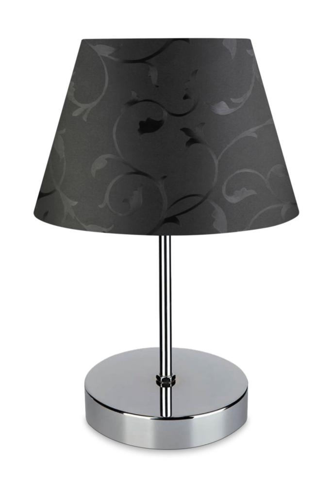 

Northern Chrome Body Lampshade Black Flower Pattern Bedroom Lampshade Table Lamp