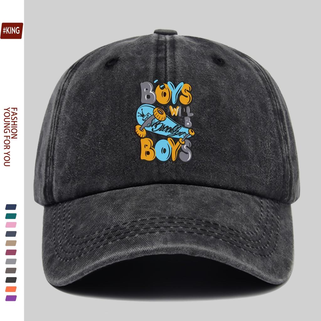 Boys Will Be Boys Skateboard Graphic Washed Baseball Cap Denim Adjustable Sun Hat for Unisex