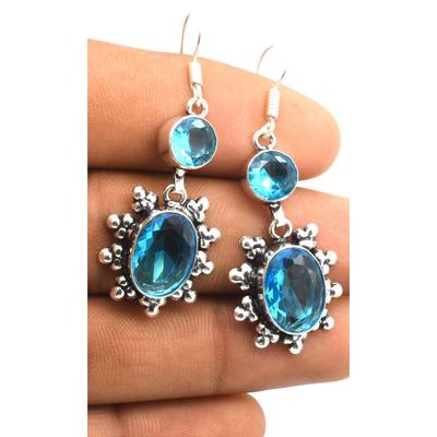 Blue Topaz Gemstone Ethnic Handmade Drop Dengle Earring Jewelry ER 397