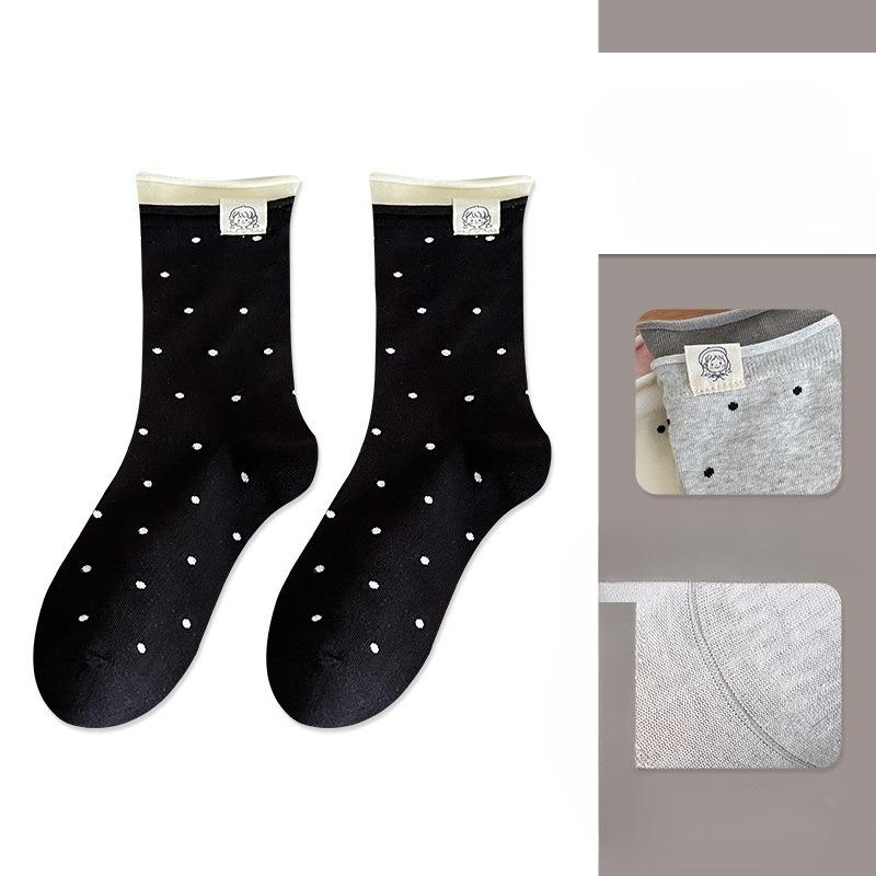 Ladies Spring and Autumn Trend Soft Cotton Versatile Crimped Cloth Standard Pockdot College Wind Tube Pile Socks