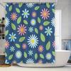 Blue Floral Shower Curtain With Green Leaves Pink Flowers Decorative Bath Mat Waterproof Home Bathroom Accessory For Kids