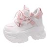 Fashion 10.5CM Wedge Heels Shoes For Women Leather Casual Shoes White Black High Top Chunky Sneakers Woman Vulcanized Lace Up Mesh Shoes