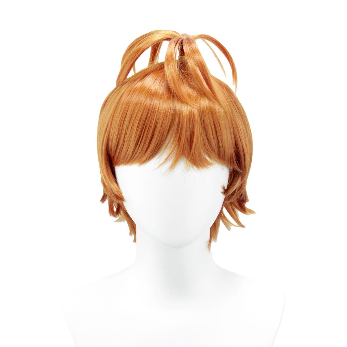 

Orange-Brown Top Double Pony Braid Up Wig Bangs Fluffy Layered Glossy Soft Spunky Cosplay Personal Style synthetic wig