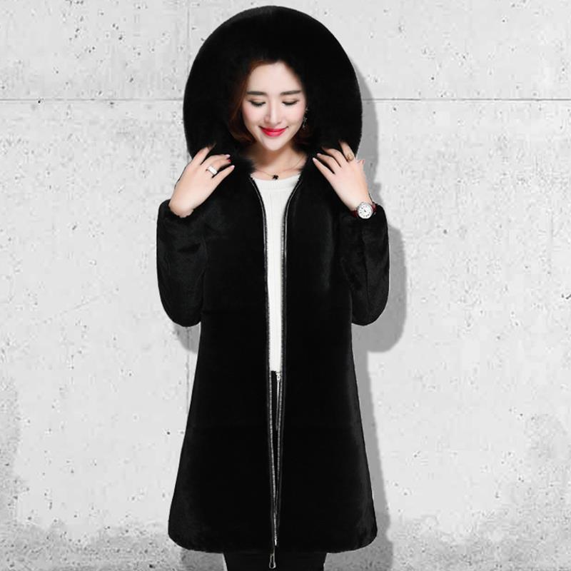 Women's Winter New Fashion Plus Size Luxury Elegant Solid Color Turn Down Collar Faux Fur Coat Warm Outerwear Tops