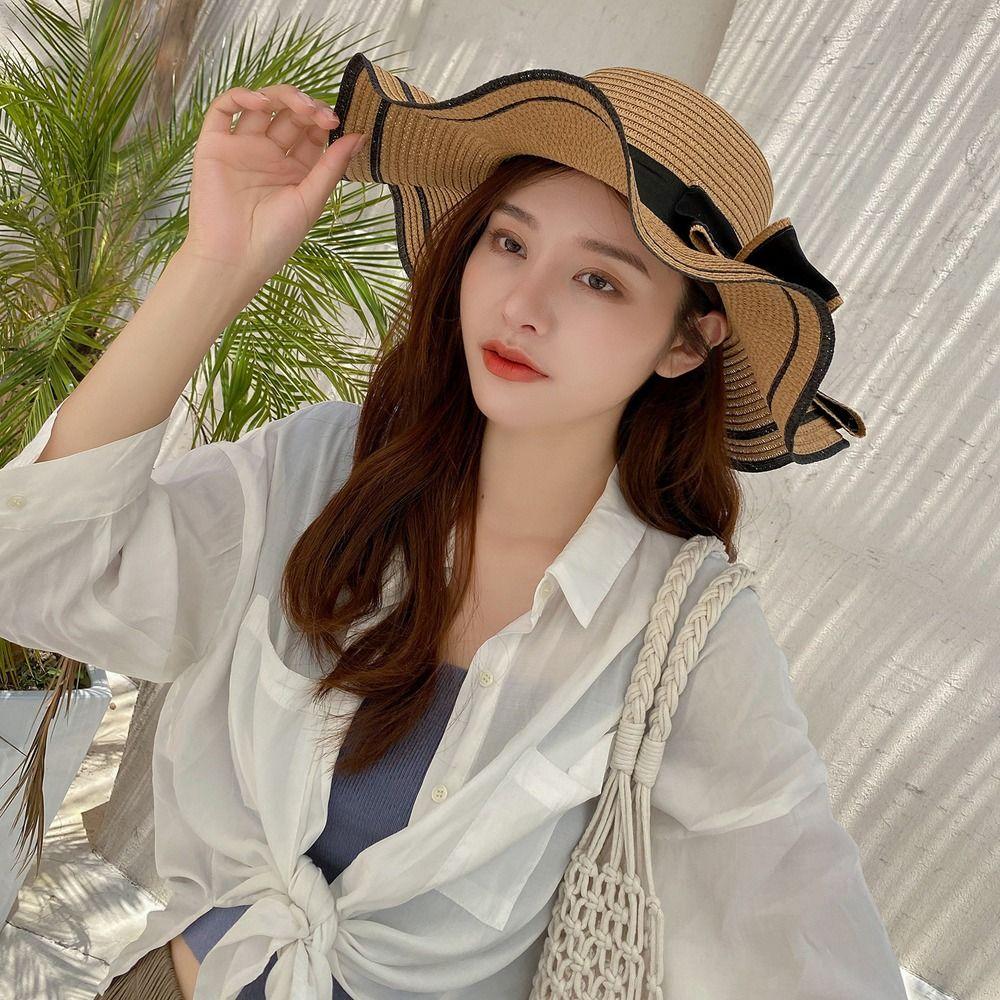 Wide Brim Straw Weave Sun Hat Bohemian Fisherman Hat Elegant Sunscreen Bucket Hat  Ladies/Girls