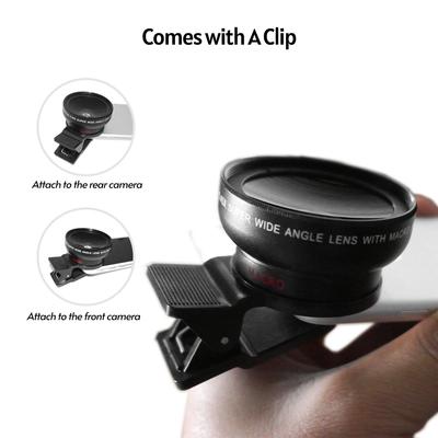 Universal Cell Phone Camera Lens 37mm Thread Smartphone Lens 0.45X 49UV Macro and Wide-angle Lens