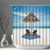 Seaside Natural Scenery Blue Sky White Clouds Ocean Printing Waterproof Shower Curtain Home Decoration Wall-mounted With Hook