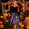Womens Halloween Dress Long Sleeve Round Neck Casual Dress with Printed Pumpkin and Ghost Pattern Vintage Style Midi Dress with Waist Tie