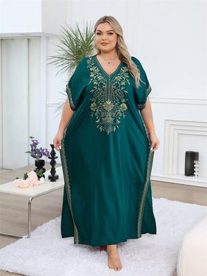 2024 elegantná zlatá niť s vyšívaným kaftanom nadmernej veľkosti ženy dlhé plážové šaty letná dovolenka domáce oblečenie plavky prikrývka voľný kaftan