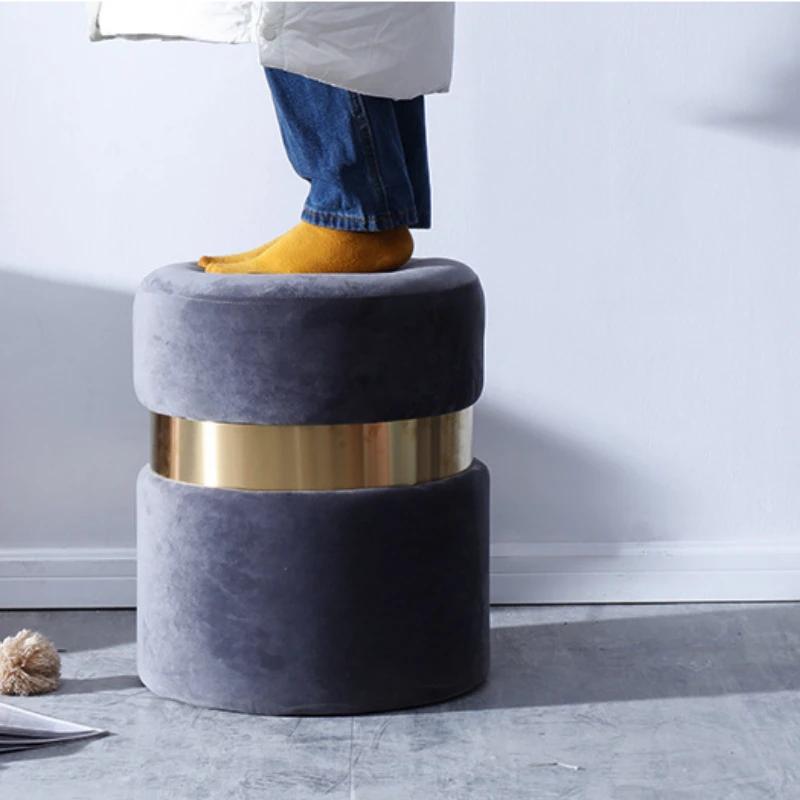 Velvet Ottoman with Storage Blue Vanity Chair Gold Legs Storage Footstool Living Room Elegant Storage Footstools