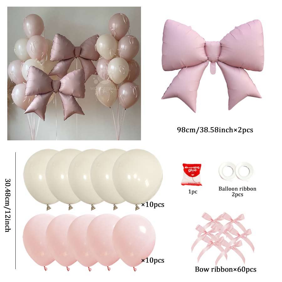 

Pink Bow Balloon Set with Ribbon Bow Sand White and Pink Latex Balloon for Birthday Shower, Mother s Day, Holiday Party Decor Other