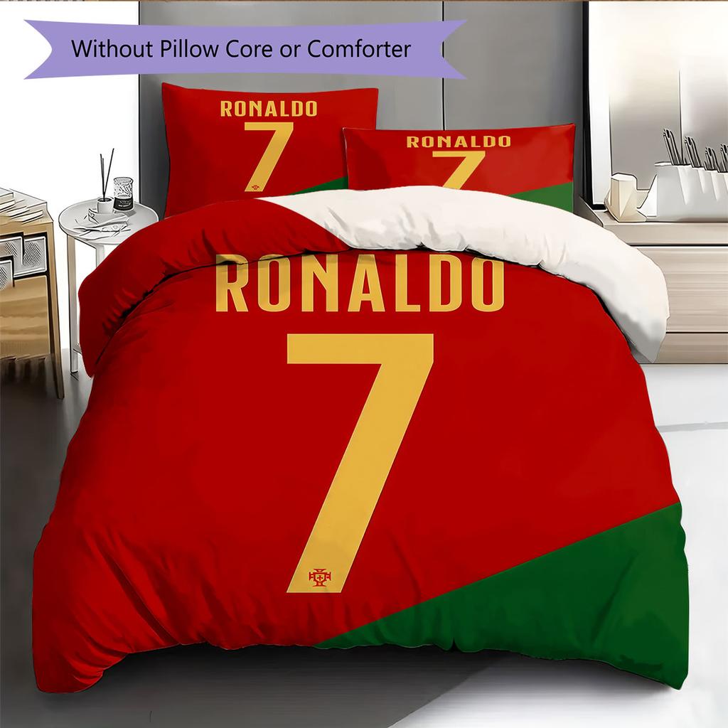 Lenjerie de pat cu model Cristiano Ronaldo Decorațiune pentru casă Cadou de ziua de naștere (1 * husă de pilotă + 2 * fețe de pernă, fără miez),merchandise pentru fani.