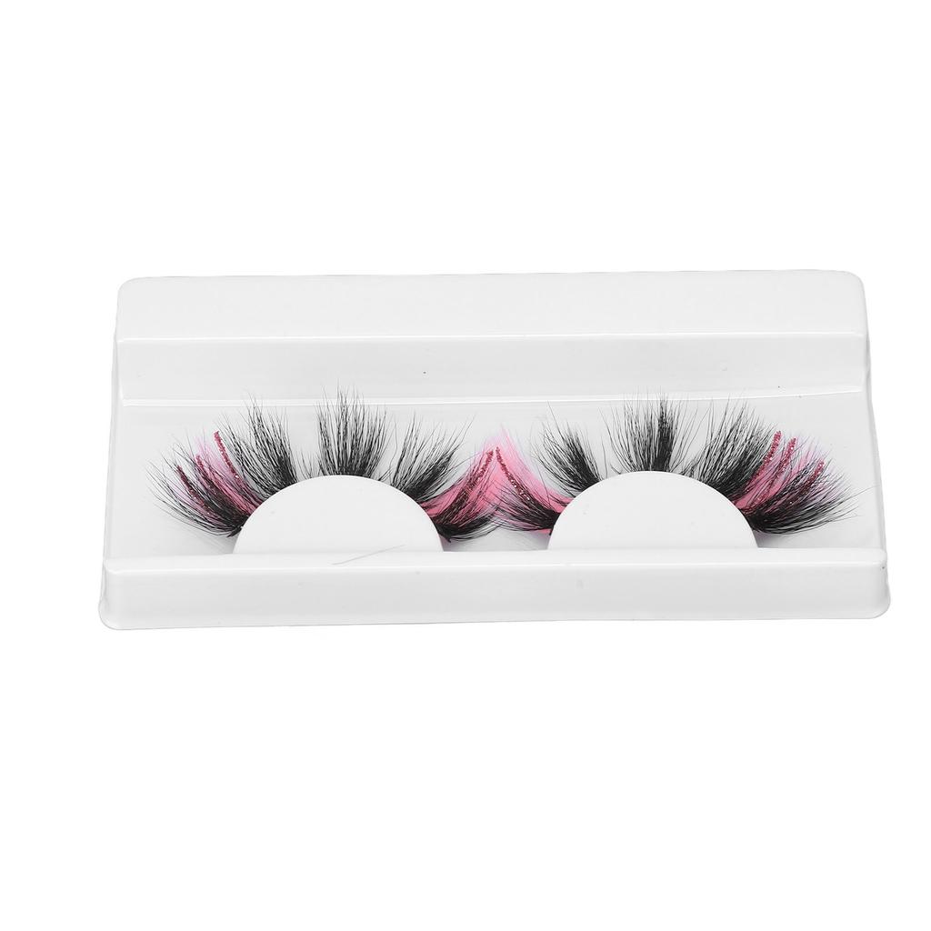 1 Pair 18mm Colored False Eyelashes Cosplay Costume Party Long Curly Pink Glitter Fake Eyelashes for Women G5X01‑2
