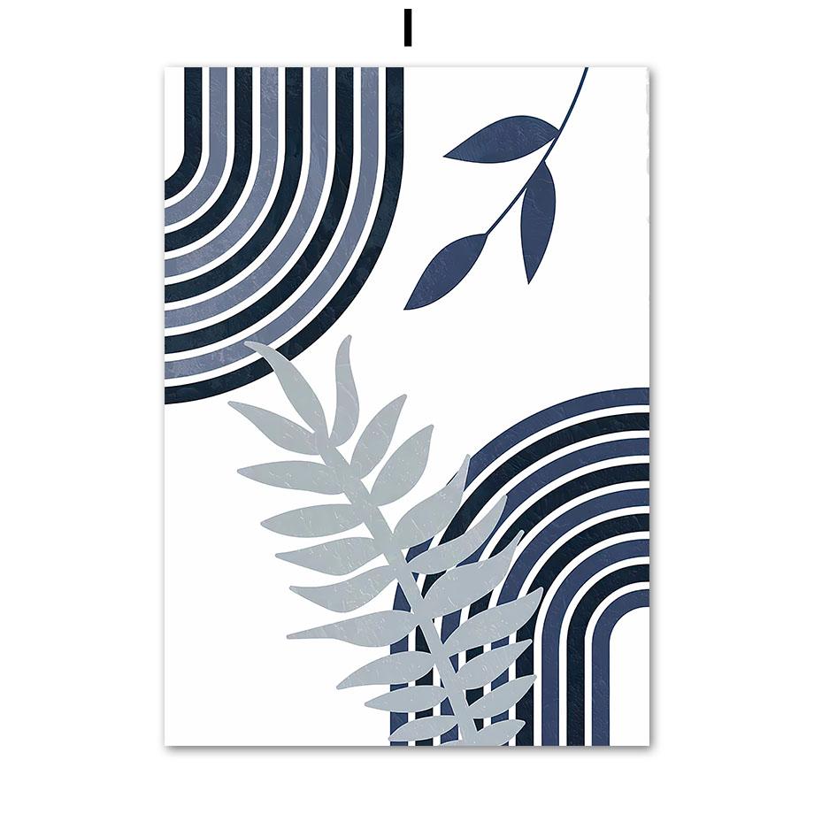 Boho Abstrakte Marineblaue Sonne Geometrische Linien Blatt Pflanzen Nordic Poster Wand Kunstdrucke Leinwand Malerei Wohnzimmer Wohnkultur