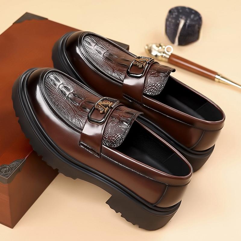 FashionBritish Cowhide Platform Loafers for Men Fashion Soft-soled Business Man Dress Shoes Designer Spring Autumn Luxury Shoes Male