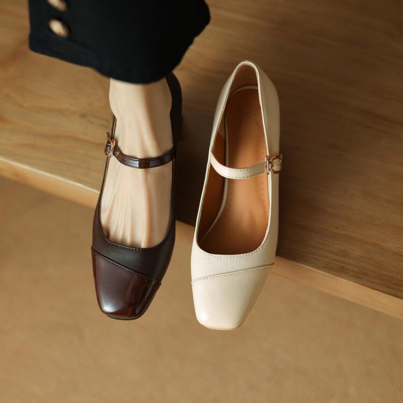 New Women's Low-top Shoes Casual Women's Single Shoes Soft Sole Square Heel High Heels Square Head Lazy Shoes Buckle Rubber Sole