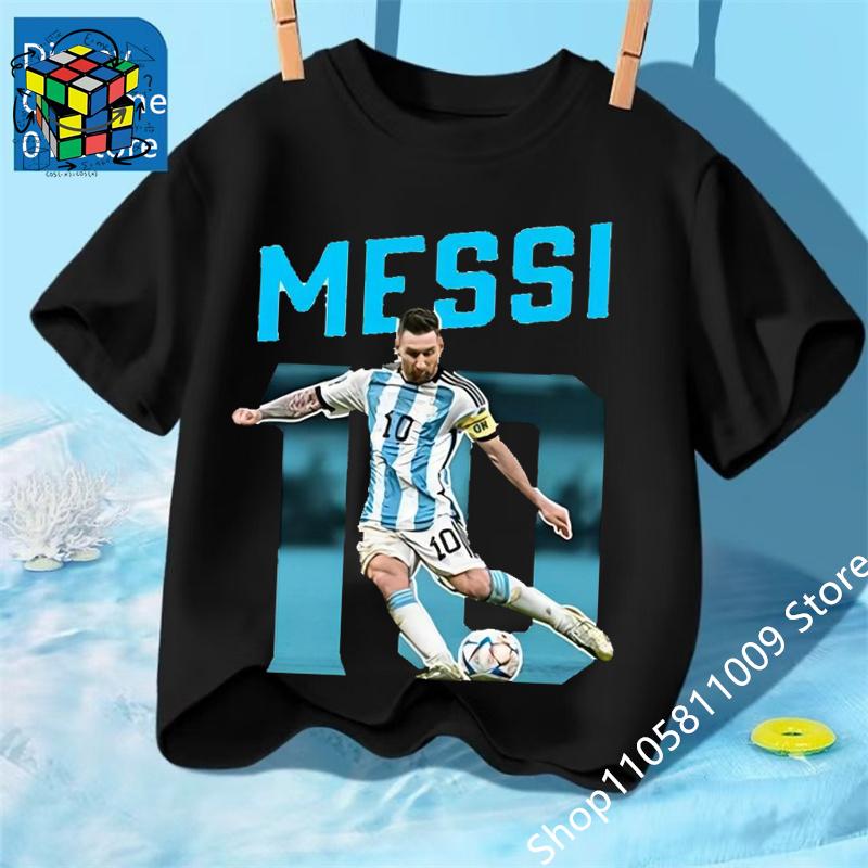 Messi Fußball für 4-14 Jahre Sommer 2026 Kinderkleidung Coole T-Shirts für Kinder Stich Jungen Kinderbekleidung