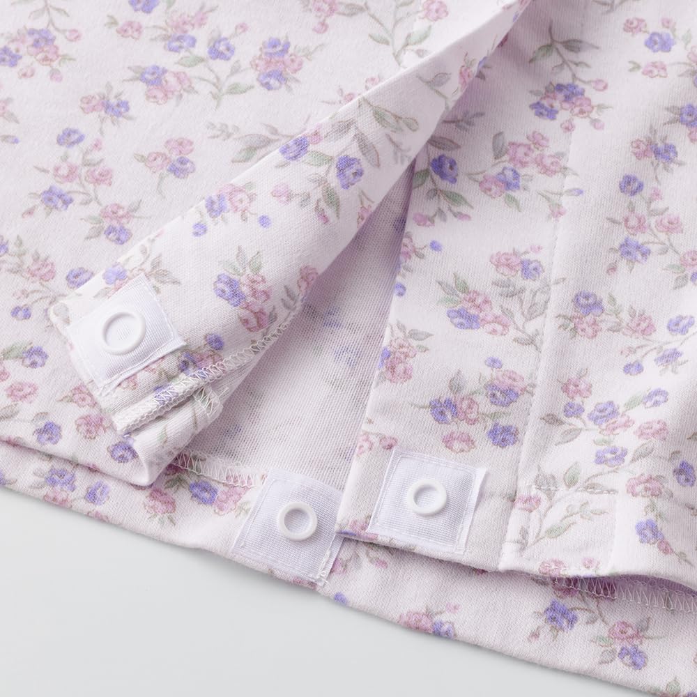 Langärmliger glatter PT Pyjama mit leicht zu stützendem Saum mit Druckknöpfen, Damen-Nachthemd, 100% Baumwolle,