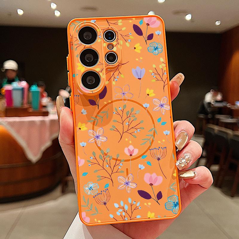 Girl Flowers Pattern Case For Samsung Galaxy S26 Ultra S25 Edge S24 Plus S23 FE S22 A17 A54 A55 A56 A57 5G Magnetic For Magsafe Matte Cover