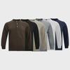 Men's Slim Fit Khaki Henley: 320g Cotton, Long Sleeve, Retro Style for Autumn