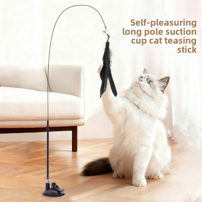 Pet Cat Boredom Toys, Suction Cups, Cat Toys, Long Rods, Self-entertaining Cat Toys, Bell Feather Cat Toys