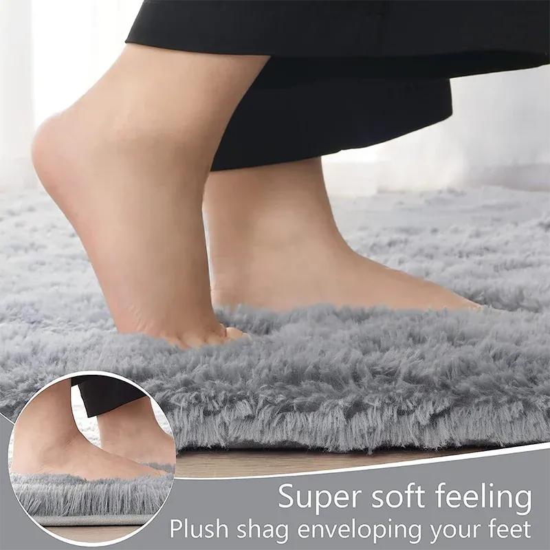 Shaggy Area Gray Rug For Living Room Super Soft Long Pile Bedroom Carpet Non-Slip Children's Home Decor Fluffy Bedside Floor Mat
