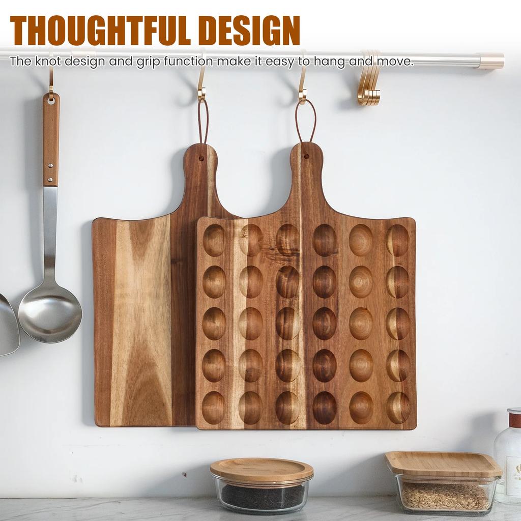 30 Hole Deviled Egg Platter Wood Deviled Egg Holder with Handle Multi-role Cutting Board Reversible Egg Tray Kitchen Accessories