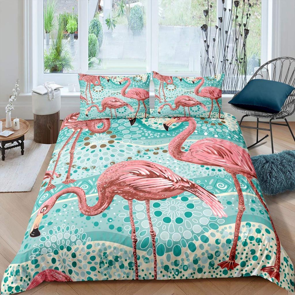 Comforter Queen Size Pink Flamingo Boys Girls Palm Leaves Bedding Set For Couples Bird Print Comforter Set