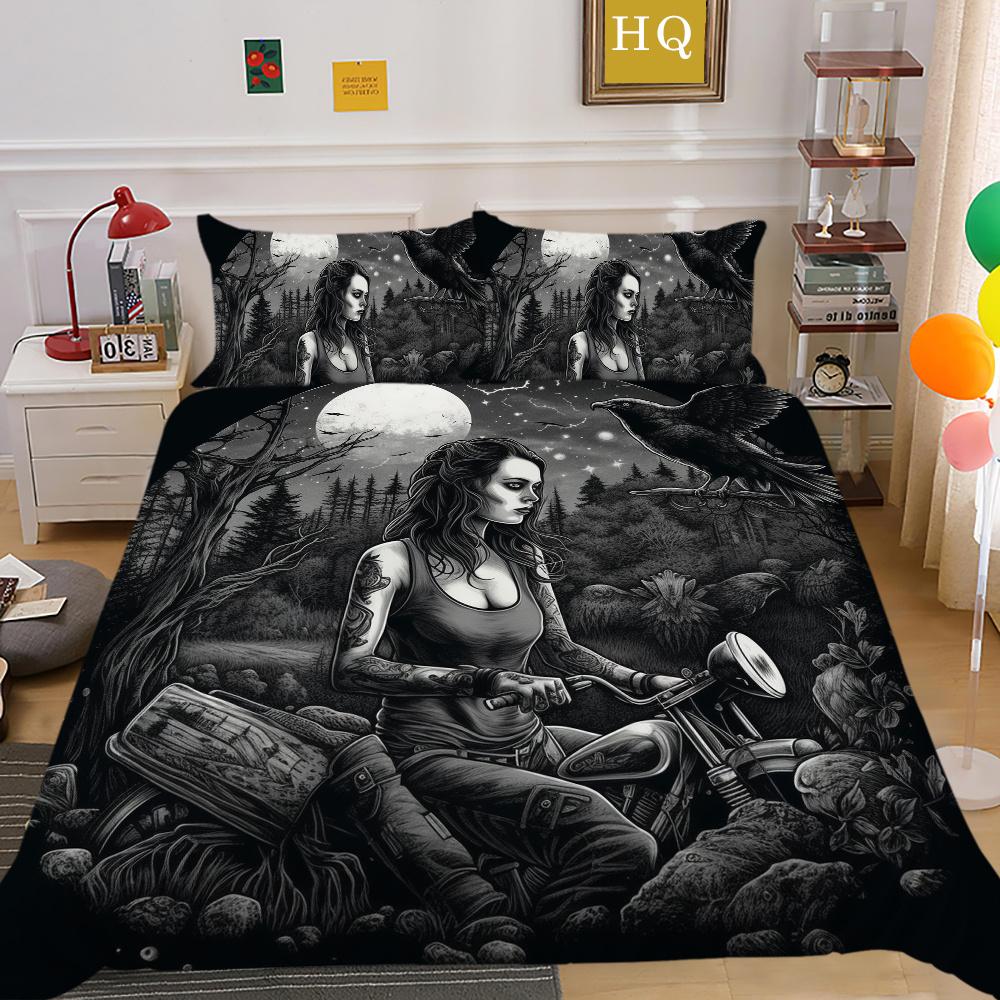 Beauty Skull Printed Bedding Cover Suit Fashion Home Bedclothes King Size Man Boy Cool Duvet Cover Bedroom Decoration