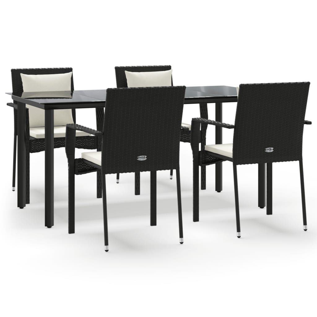 Vidaxl 5-Cz. Garden Furniture Set With Cushions, Black, Poly Rattan