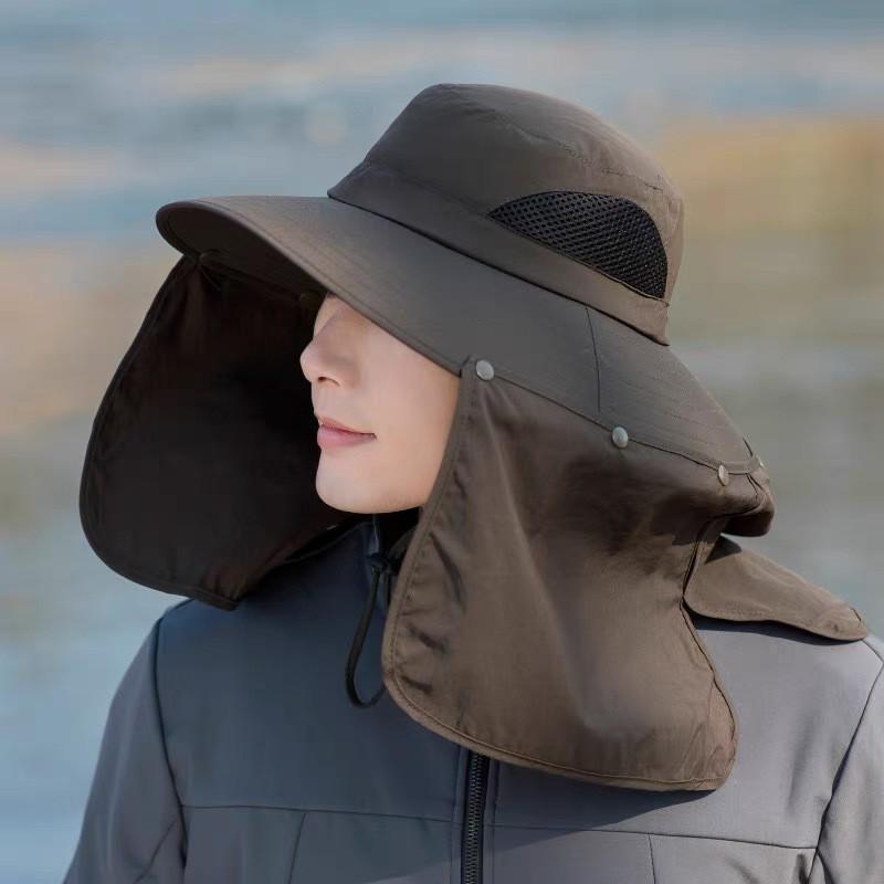 Unisex Wide Brim Sun Hat Fishing Hiking Camping Outdoor UV Protection Neck Cover Adjustable Foldable