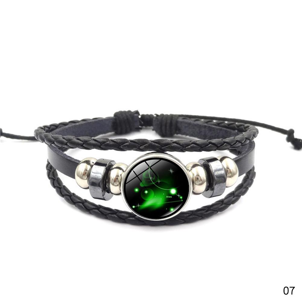 

Панк Браслет 12 Знаков Зодиака Многослойный Кожаный Плетеный Ручной Работы Ночной Свет Звездный Браслет Aries