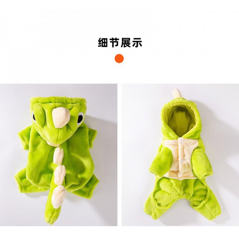 Pet Dinosaur Costume Warm Fleece Four-Legged Outfit Cats Dogs Winter Cozy Dress-Up