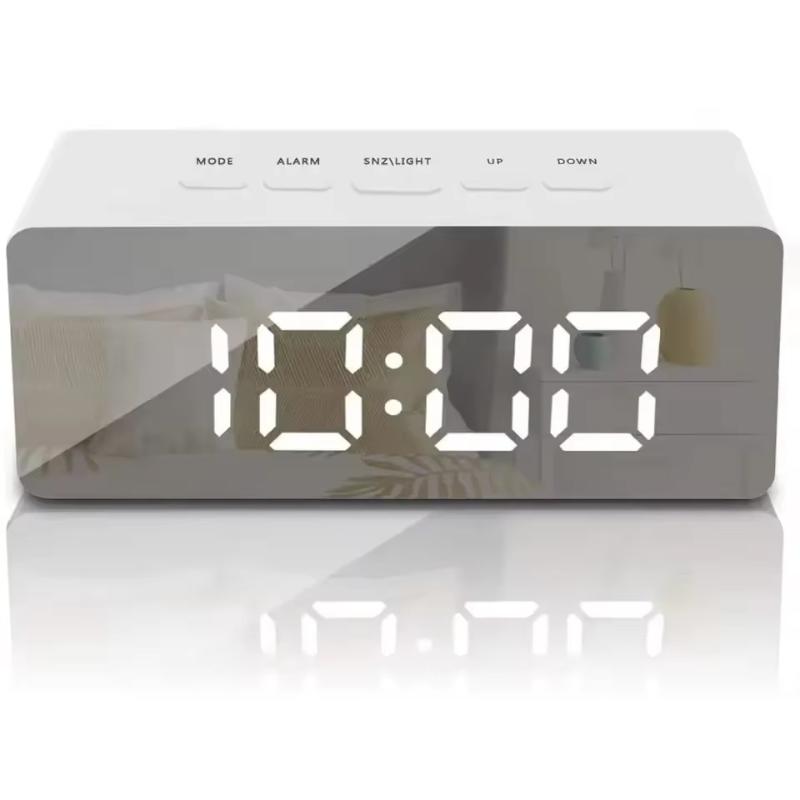 Mirror Led Digital Alarm Clock With Temperature Display And Smart Night Light For Bedroom, Makeup Vanity And Office Use