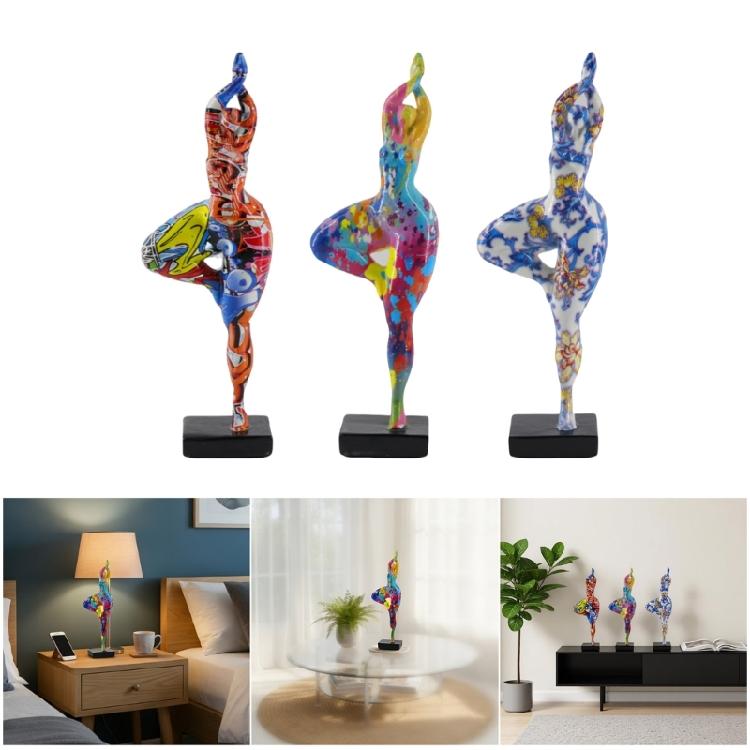 Resin Fat Lady Figurine Abstract Art Woman Statue Graffiti Colorful Ornament for Interior Entrance Desktop Decoration