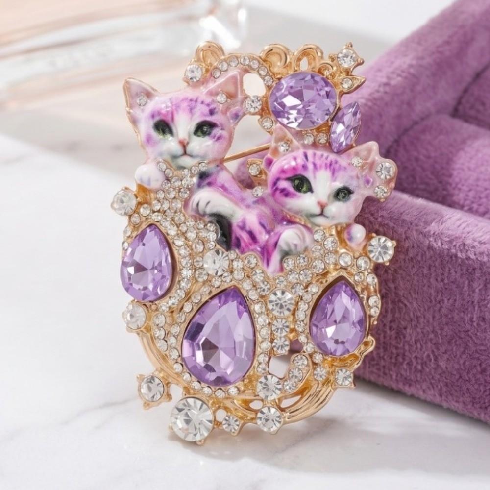 Exquisite Enamel Cat Lapel Pin Light Luxury Jewelry Accessories Delicate Two Cat Brooch  Gifts