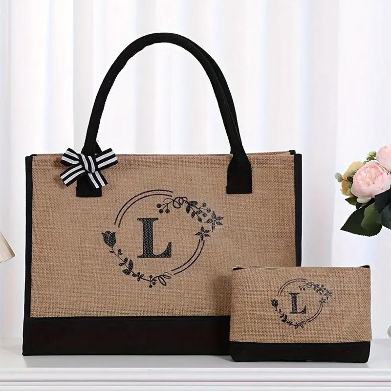 Large Capacity Letter Printed Handbag Lunch Bag Party DIY Gift Bag Reusable Canvas Shopping Bag