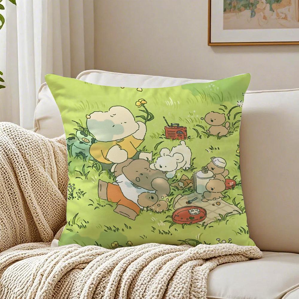 Art S-Somdoo Cute Animals Quiat Peaceful Cushion Cover Linen Pillowcase Soft For Sofa Bed Home Room Decor