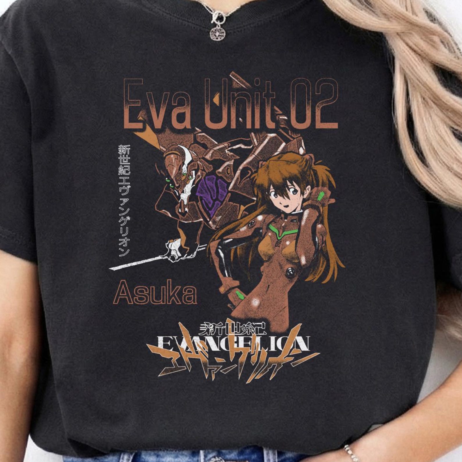 Unisex Neon Genesis Evangelion T-shirt, 90 s anime manga shirt, Asuka Langley shirt, Eva Prototype 02 shirt 2XL