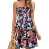 Women Summer Dress Off Shoulder Bandeau Sleeveless Backless Bohemian Floral Printed A-line Elastic Bust Knee Length Vacation Beach Dress